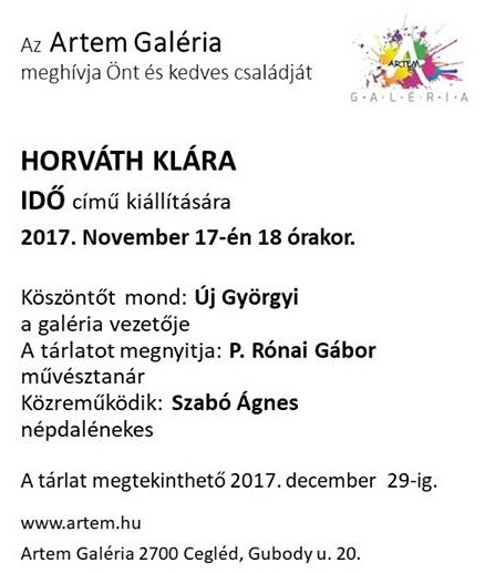 Meghívó Horváth Klára IDŐ című kiállítására
